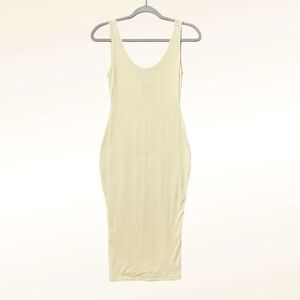 JLUXLABEL Cream Bodycon Dress Size Small Scoop Neck Sleeveless Midi Length